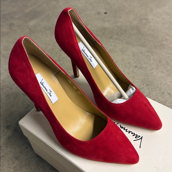 Brand new Anthropologie - Vanessa Tao - Red Suede Women's Heels - Picture 8 of 11